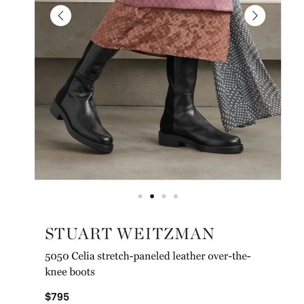 Stuart Weitzman Black Leather Knee High Boots Stretch Panel Riding Boots Sz 8.5